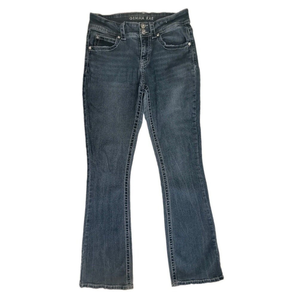 Gemma Rae Bootcut Blue Denim Jeans  Embellished 5-Pocket Mid Rise 11/30 Spandex
